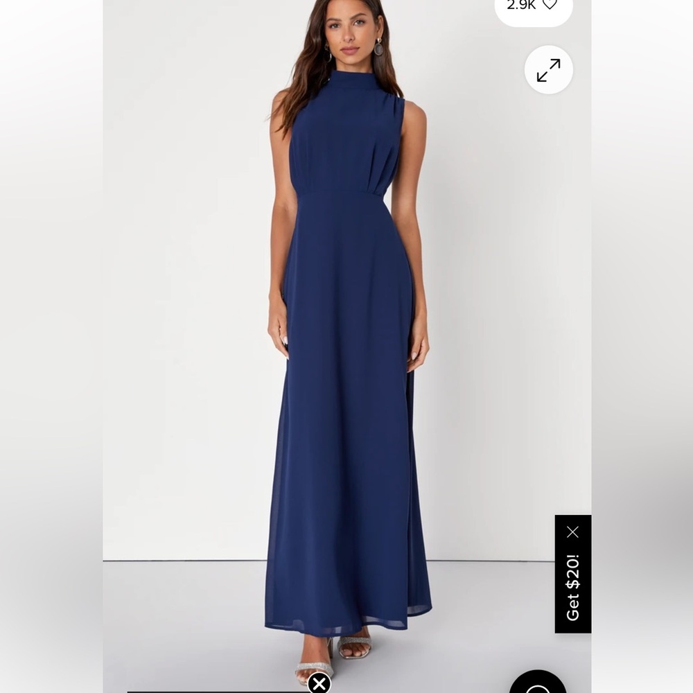 Lulu's Classic Navy Chiffon Sleeveless Mock Neck Maxi Dress